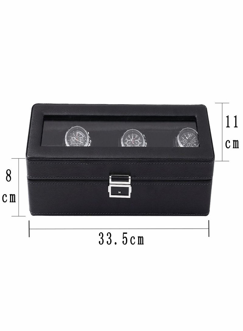 6 Slot Watch Box Display Case Organizer Glass Jewelry Storage Black