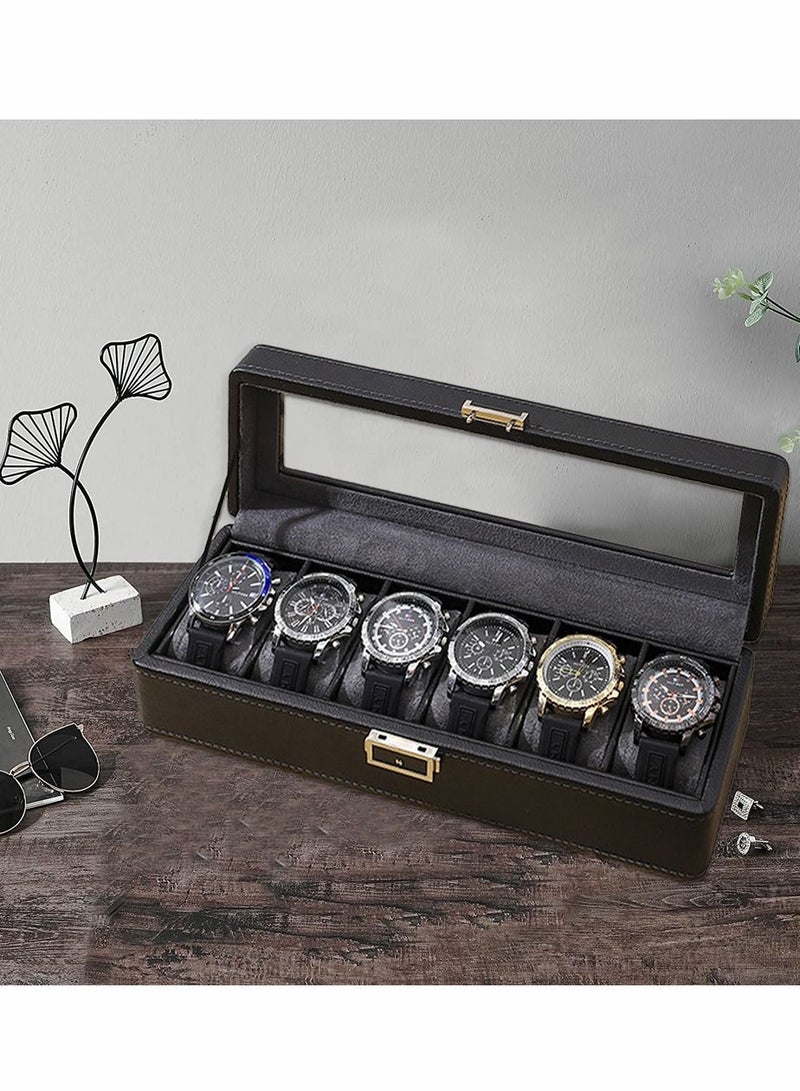 6 Slot Watch Box Display Case Organizer Glass Jewelry Storage Black