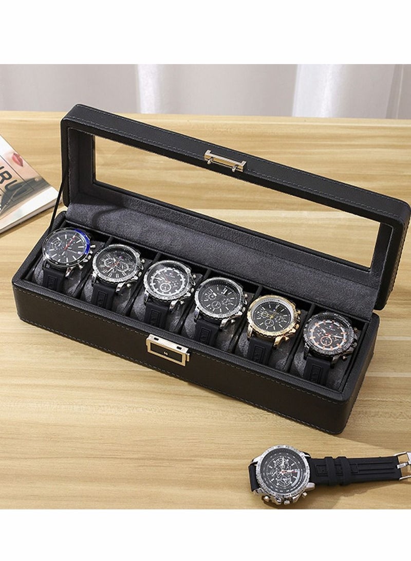 6 Slot Watch Box Display Case Organizer Glass Jewelry Storage Black