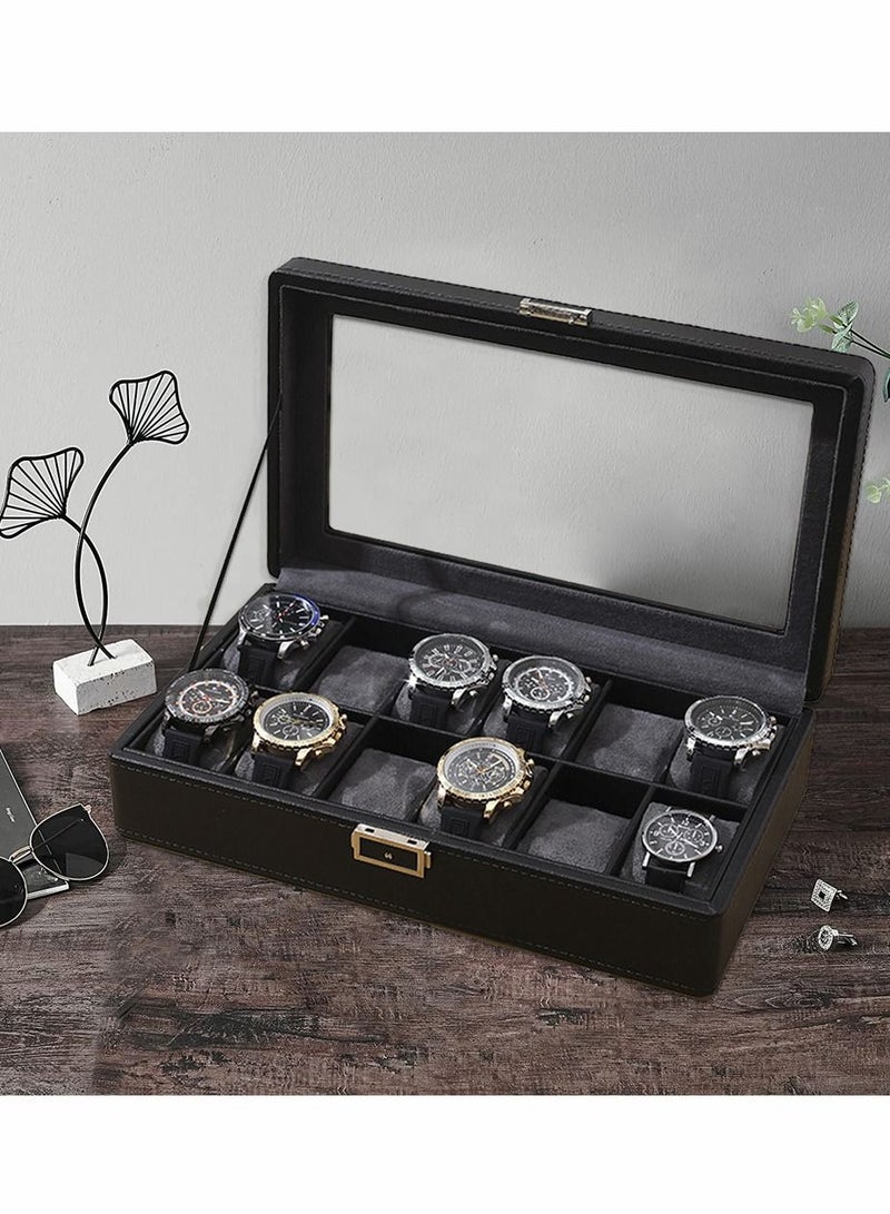 12 Slots Elegant Oversized Extra Large Watch Display Case and Storage Organizer Box for up to 65 MM Watch