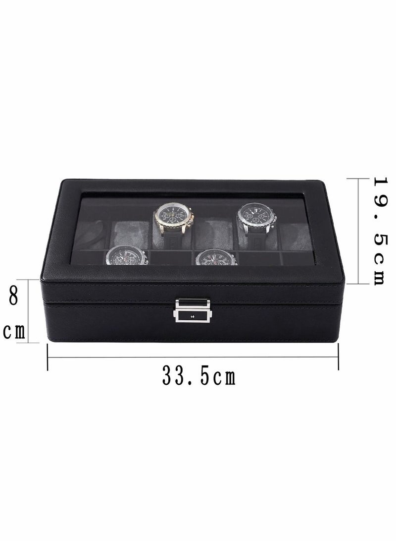 12 Slots Elegant Oversized Extra Large Watch Display Case and Storage Organizer Box for up to 65 MM Watch