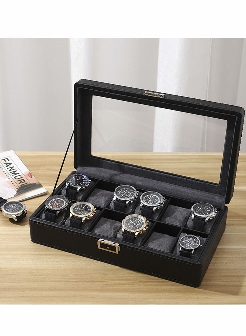 12 Slots Elegant Oversized Extra Large Watch Display Case and Storage Organizer Box for up to 65 MM Watch