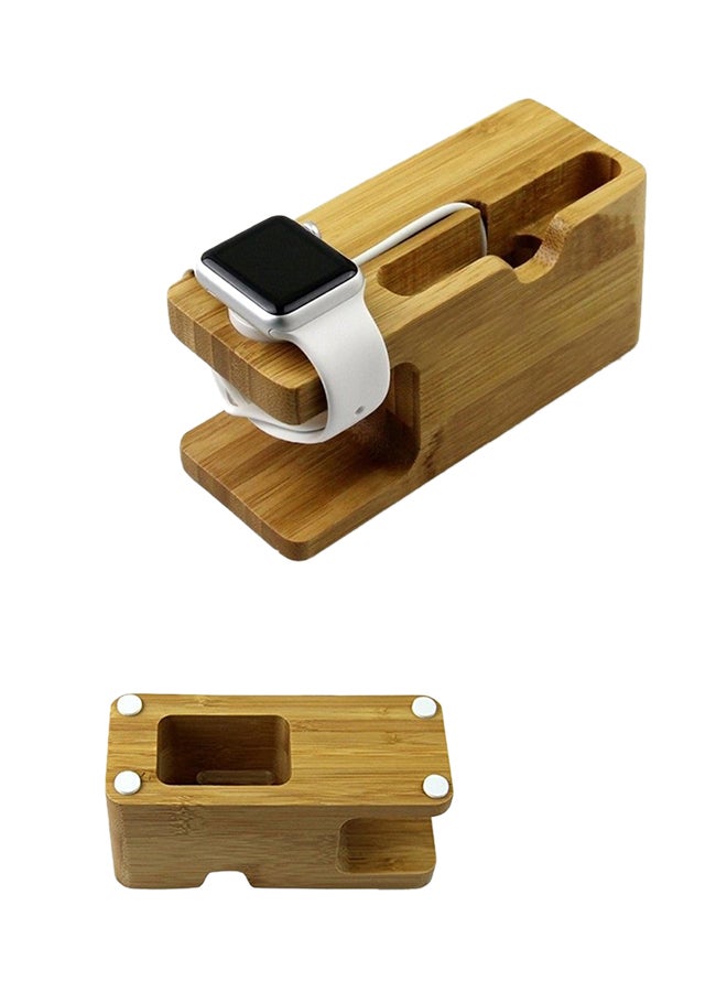 Bamboo Wood Charging Stand Cradle Dock Holder for Apple Watch & iPhone WT-A-101-BR Brown