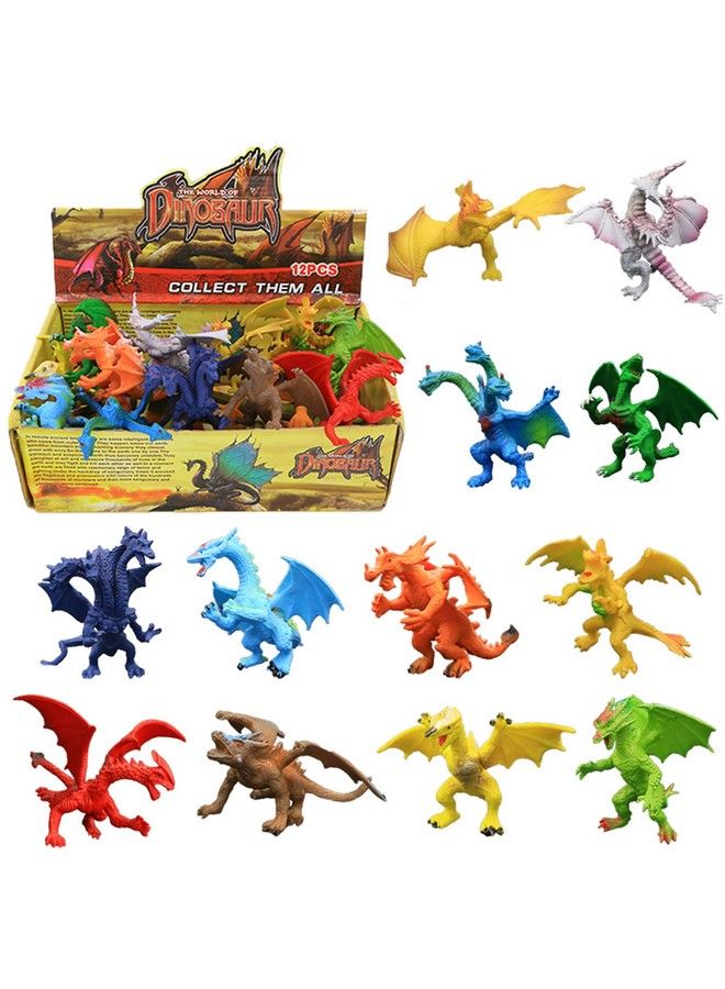 Dragon Toys12 Piece Assorted Realistic Looking Dragon Figure4 Inch Mini Dragons Sets With Gift Box Nontoxic Safety Materials Abs Vinyl Plastic Dragonparty Favors Toy For Boys Kids