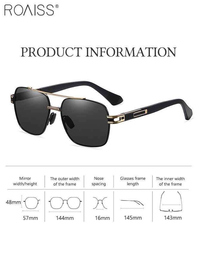 Men's Aviator Polarized Sunglasses, UV400 Protection Sun Glasses with Metal Frame, Fashion Anti-Glare Sun Shades for Men Driving, Fishing, Traveling, Black Gold, 57mm