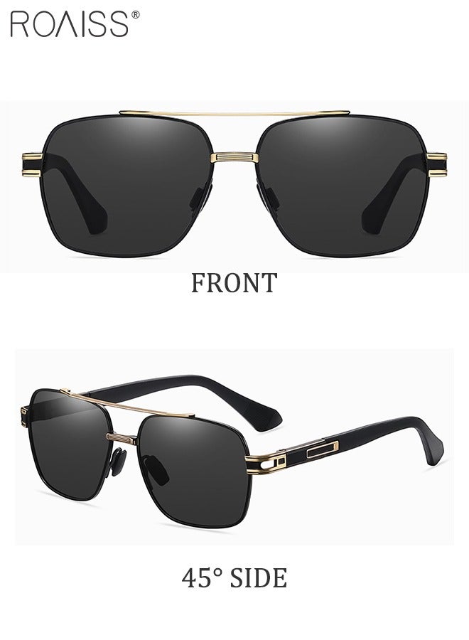 Men's Aviator Polarized Sunglasses, UV400 Protection Sun Glasses with Metal Frame, Fashion Anti-Glare Sun Shades for Men Driving, Fishing, Traveling, Black Gold, 57mm