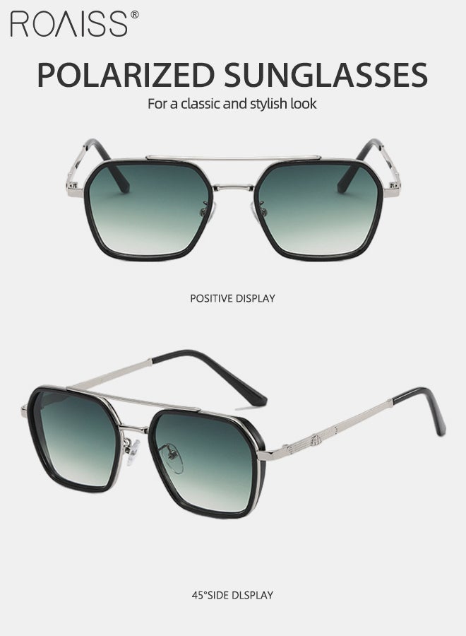 Men's Square Polarized Sunglasses, UV400 Protection Sun Glasses with Metal Frame, Fashion Anti-Glare Sun Shades for Men Driving, Fishing, Traveling, Black Silver, 56mm