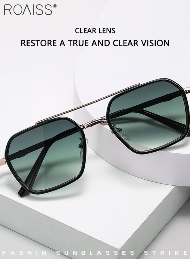 Men's Square Polarized Sunglasses, UV400 Protection Sun Glasses with Metal Frame, Fashion Anti-Glare Sun Shades for Men Driving, Fishing, Traveling, Black Silver, 56mm