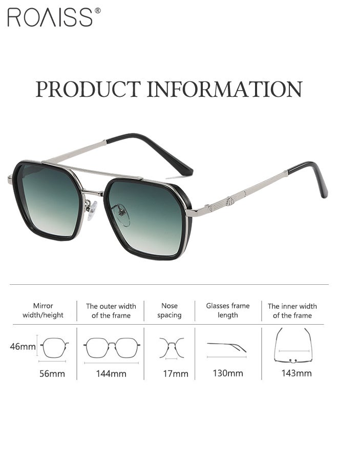 Men's Square Polarized Sunglasses, UV400 Protection Sun Glasses with Metal Frame, Fashion Anti-Glare Sun Shades for Men Driving, Fishing, Traveling, Black Silver, 56mm