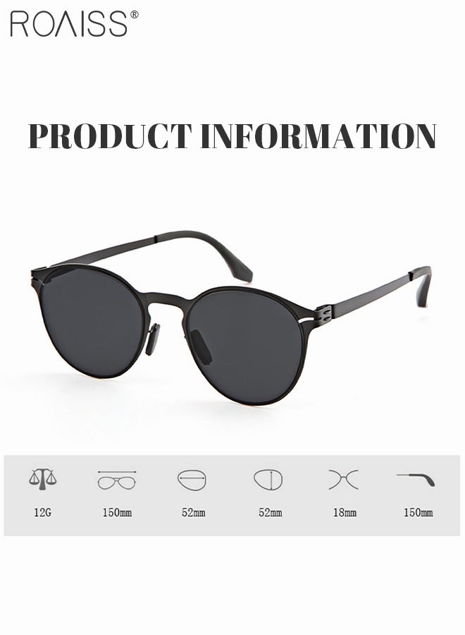 Men's Round Sunglasses UV400 Protection Sun Glasses with Ultralight Metal Frame Fashion Anti-Glare Sun Shades for Men Driving Fishing Traveling Black