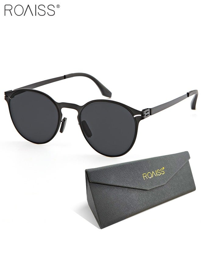 Men's Round Sunglasses UV400 Protection Sun Glasses with Ultralight Metal Frame Fashion Anti-Glare Sun Shades for Men Driving Fishing Traveling Black