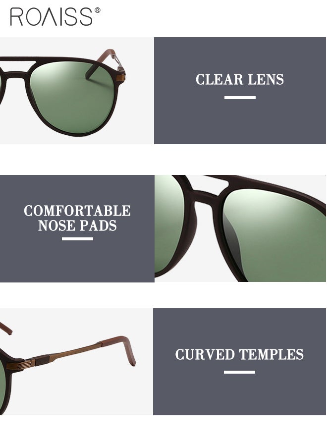 Aviator Polarized Sunglasses for Men, UV400 Protection Sun Glasses with Green Lens, Fashion Anti-Glare Sun Shades for Male Driving, Fishing, Traveling, 62mm