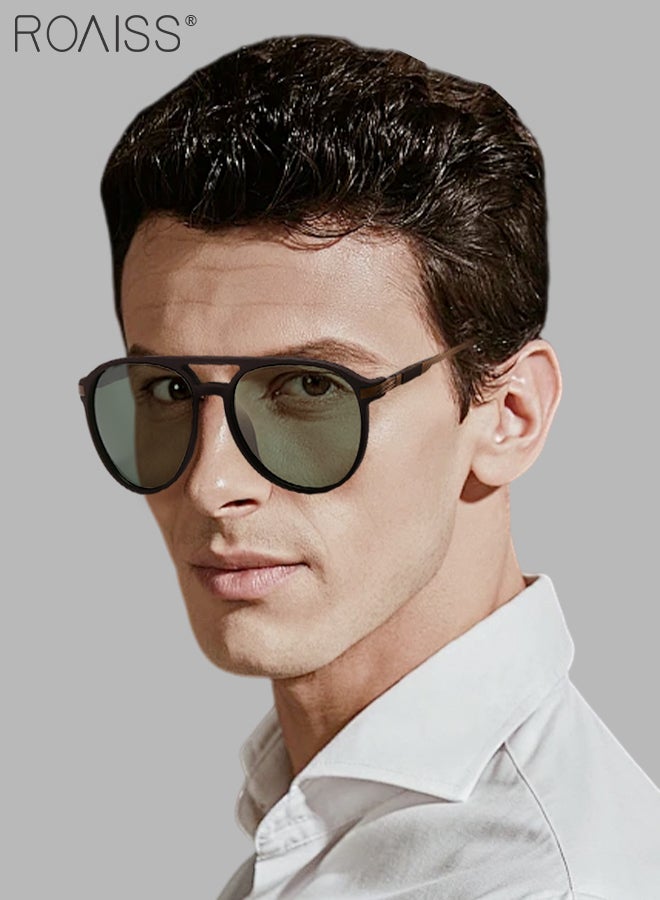 Aviator Polarized Sunglasses for Men, UV400 Protection Sun Glasses with Green Lens, Fashion Anti-Glare Sun Shades for Male Driving, Fishing, Traveling, 62mm