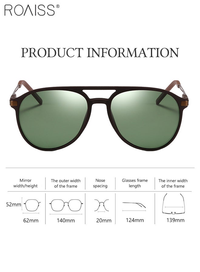 Aviator Polarized Sunglasses for Men, UV400 Protection Sun Glasses with Green Lens, Fashion Anti-Glare Sun Shades for Male Driving, Fishing, Traveling, 62mm