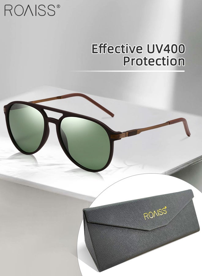 Aviator Polarized Sunglasses for Men, UV400 Protection Sun Glasses with Green Lens, Fashion Anti-Glare Sun Shades for Male Driving, Fishing, Traveling, 62mm