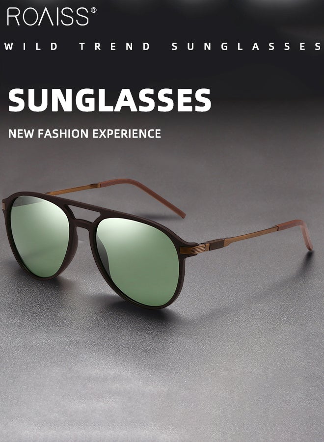 Aviator Polarized Sunglasses for Men, UV400 Protection Sun Glasses with Green Lens, Fashion Anti-Glare Sun Shades for Male Driving, Fishing, Traveling, 62mm