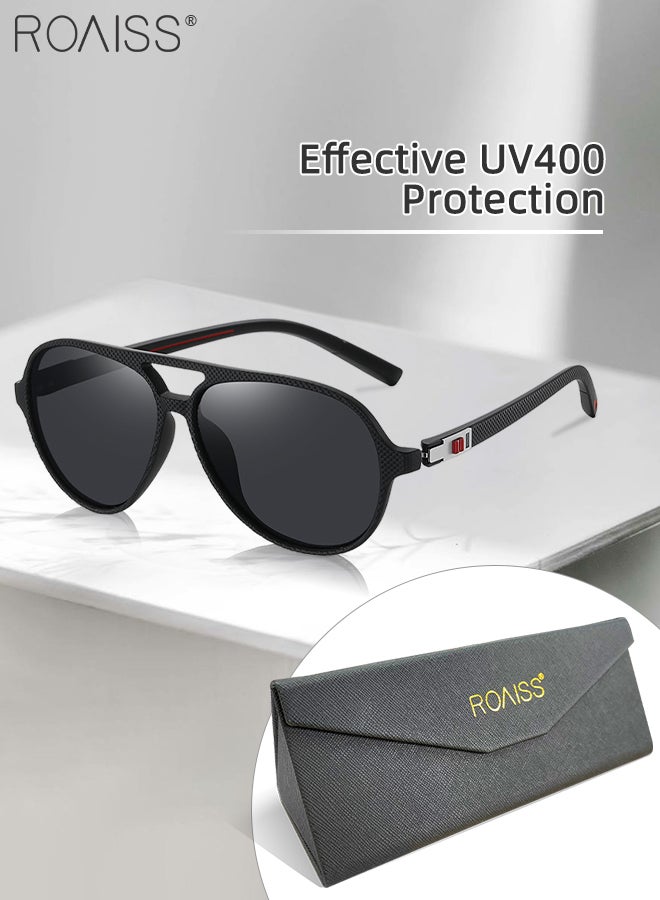 Men's Aviator Polarized Sunglasses, UV400 Protection Sun Glasses with Elastic TR90 temples, Fashion Anti-Glare Sun Shades for Driving, Fishing, Traveling, 57mm