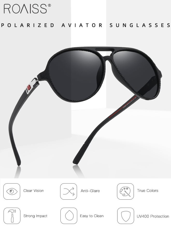 Men's Aviator Polarized Sunglasses, UV400 Protection Sun Glasses with Elastic TR90 temples, Fashion Anti-Glare Sun Shades for Driving, Fishing, Traveling, 57mm