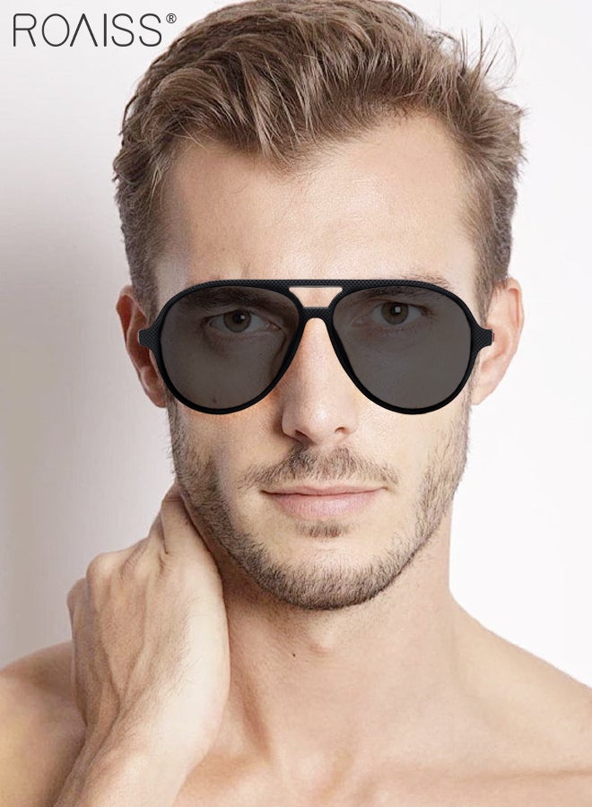 Men's Aviator Polarized Sunglasses, UV400 Protection Sun Glasses with Elastic TR90 temples, Fashion Anti-Glare Sun Shades for Driving, Fishing, Traveling, 57mm