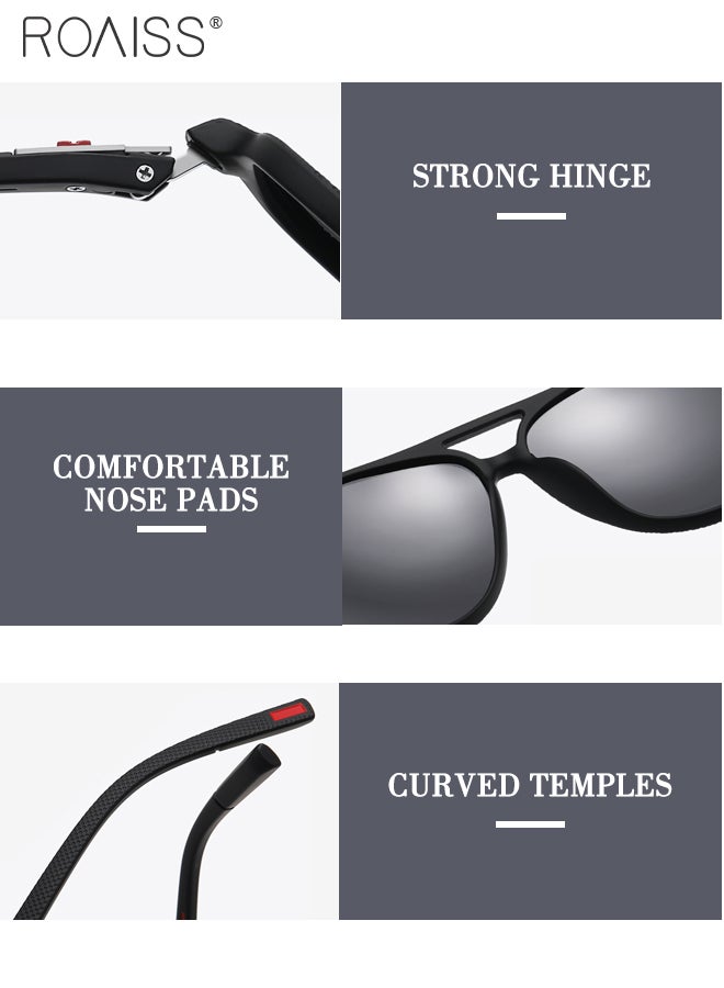 Men's Aviator Polarized Sunglasses, UV400 Protection Sun Glasses with Elastic TR90 temples, Fashion Anti-Glare Sun Shades for Driving, Fishing, Traveling, 57mm
