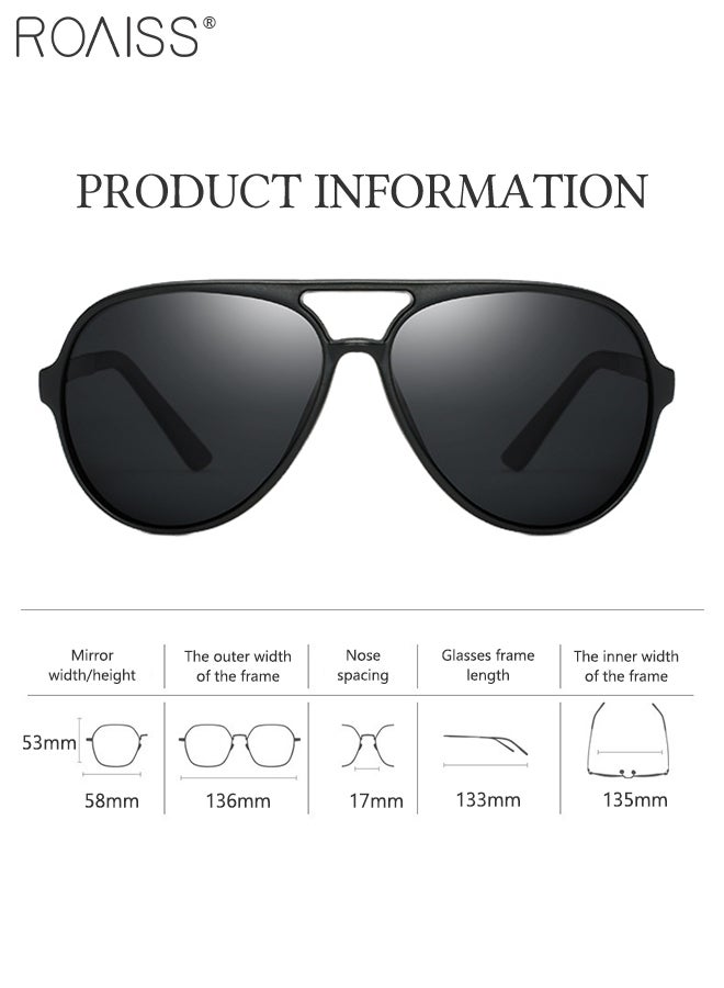 Men's Aviator Polarized Sunglasses, UV400 Protection Sun Glasses with Elastic TR90 temples, Fashion Anti-Glare Sun Shades for Driving, Fishing, Traveling, 58mm