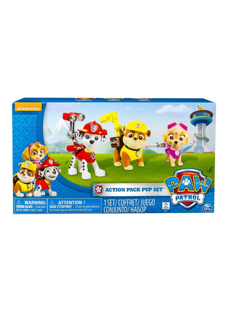 Paw Patrol Action Pack Pups 3pk Figure Set Marshall, Skye, Rubble