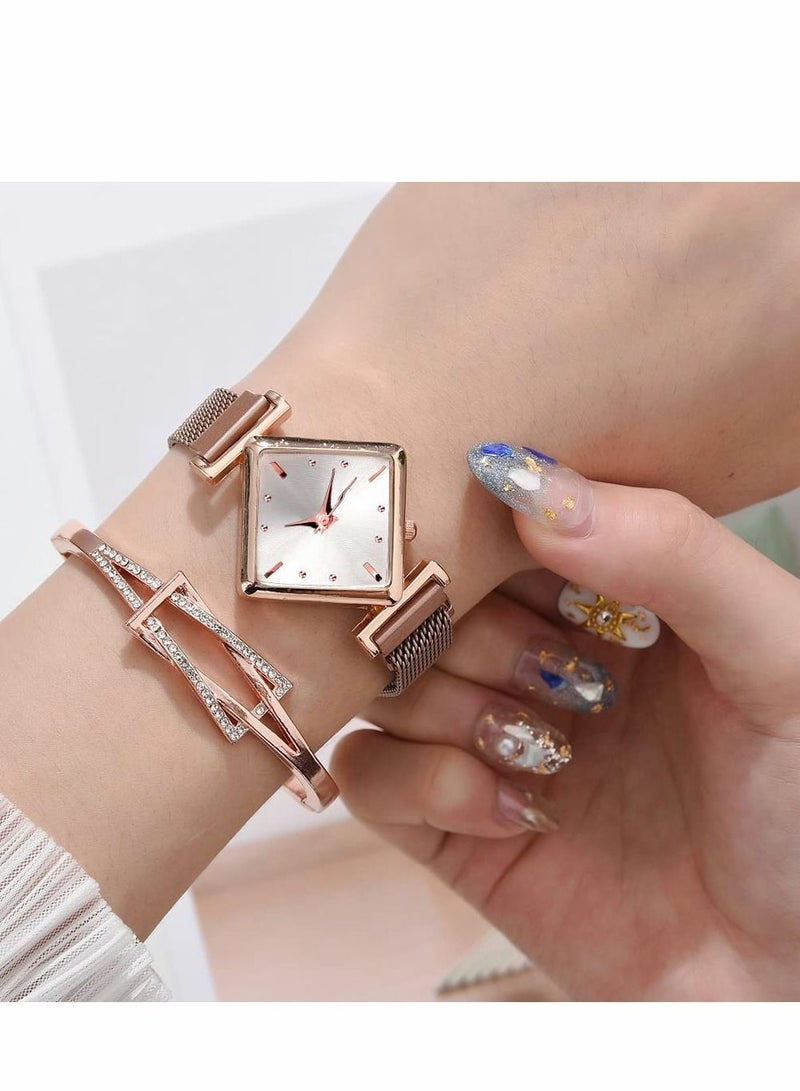 Womens Watch Gifts Set with Bracelet, Rose Gold for Lady Female Girls Minimalist Simple Slim Thin Casual Dress Analog Quartz Wrist Watches Waterproof