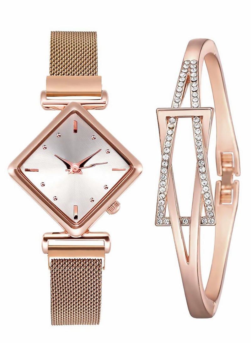 Womens Watch Gifts Set with Bracelet, Rose Gold for Lady Female Girls Minimalist Simple Slim Thin Casual Dress Analog Quartz Wrist Watches Waterproof