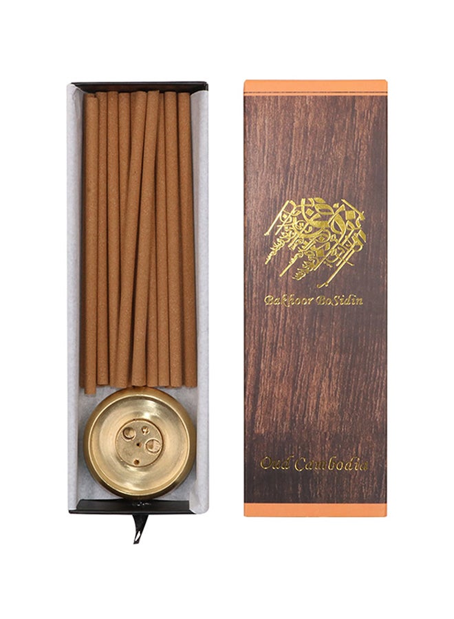 20-Piece Oud Wood Incense Sticks Cambodi Bakhoor With Brass Incense Burner 12cm