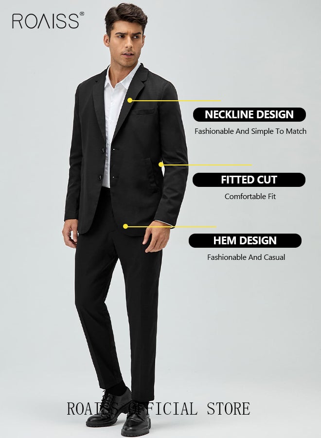 4Pcs Suit of Formal Clothes Men's Business Casual Coat Groomsman Suit Professional Dress Lapel Collar Two Single-Breasted Buttons