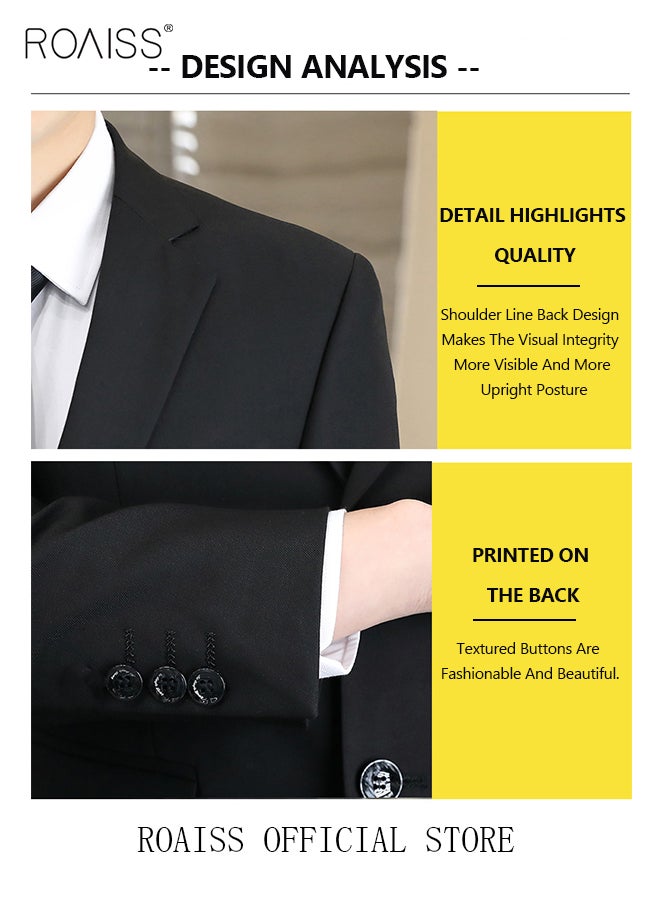 4Pcs Suit of Formal Clothes Men's Business Casual Coat Groomsman Suit Professional Dress Lapel Collar Two Single-Breasted Buttons