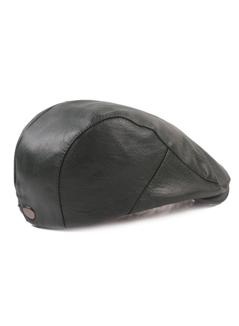 Men's Leather Cap Literary Youth Beret Black