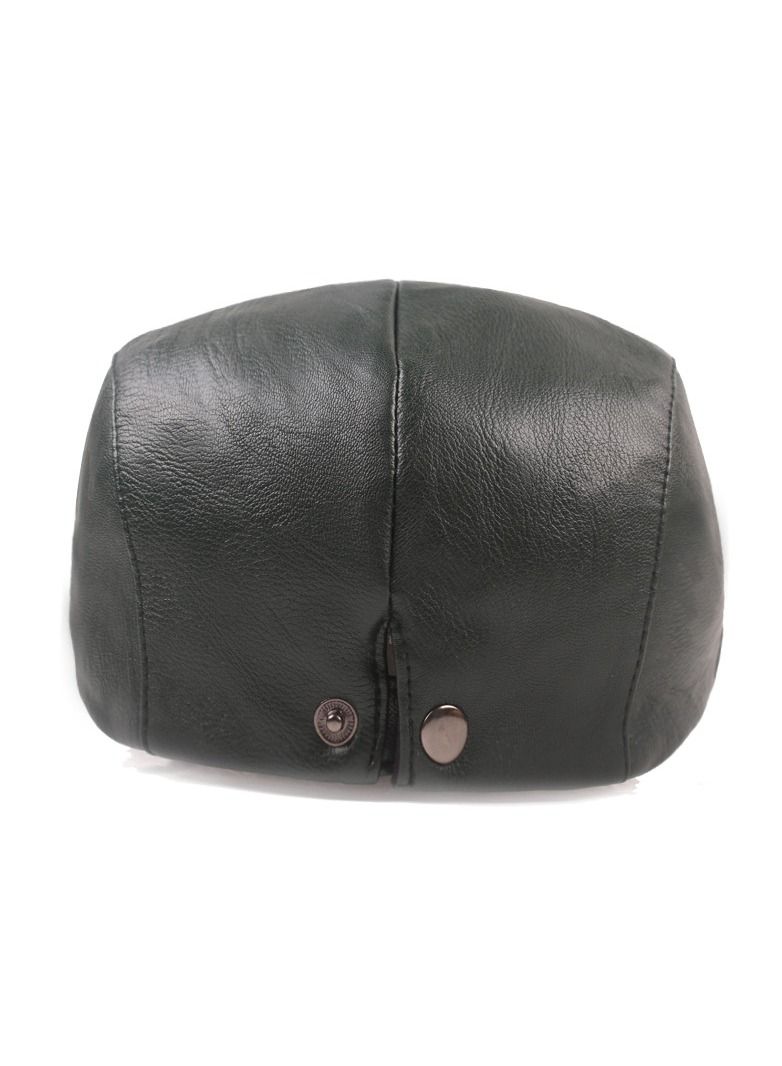 Men's Leather Cap Literary Youth Beret Black