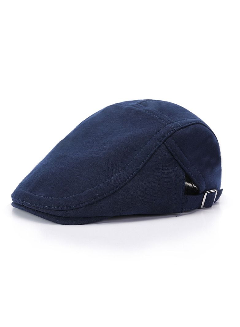 Men's English Retro Beret Literary Solid Color Hat Adjustable Navy Blue