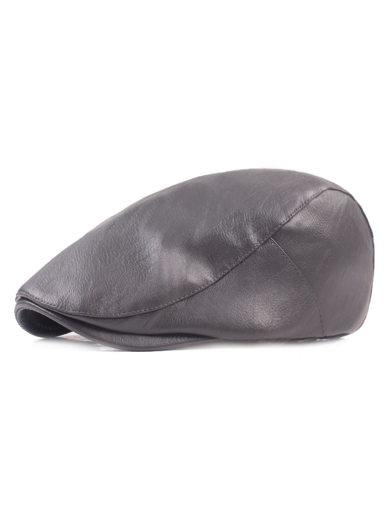 Men's Leather Cap Literary Youth Beret Grey