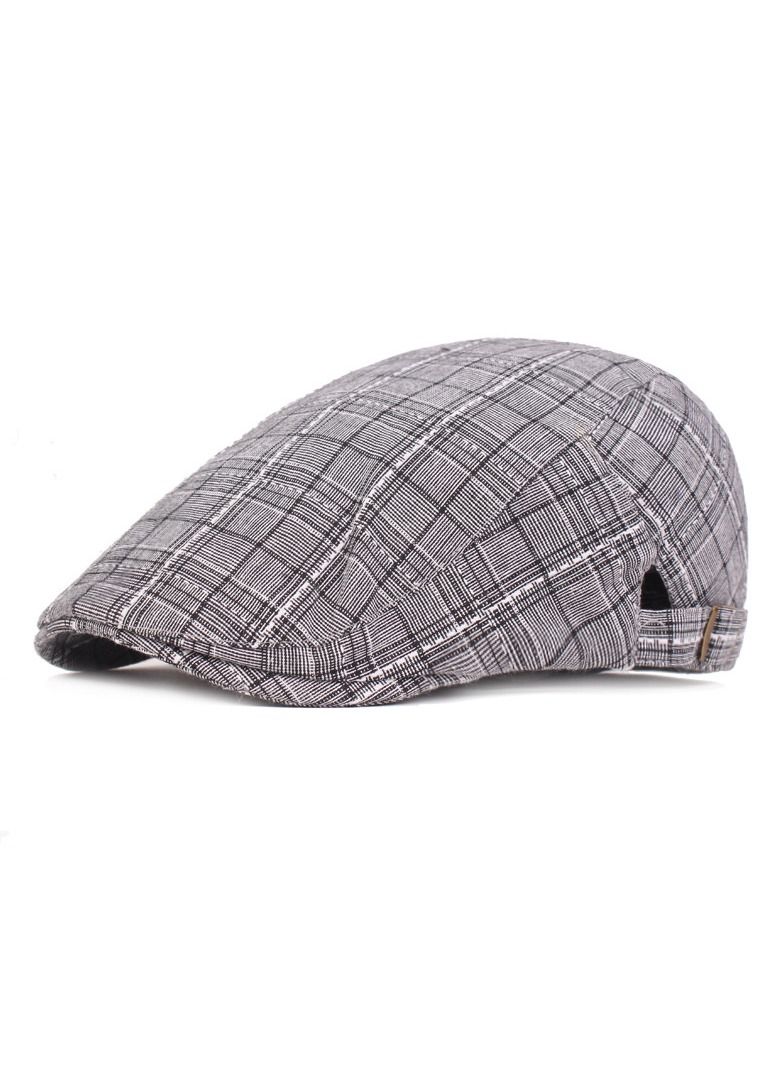 Men's Beret Plaid Vintage Hat Light Grey