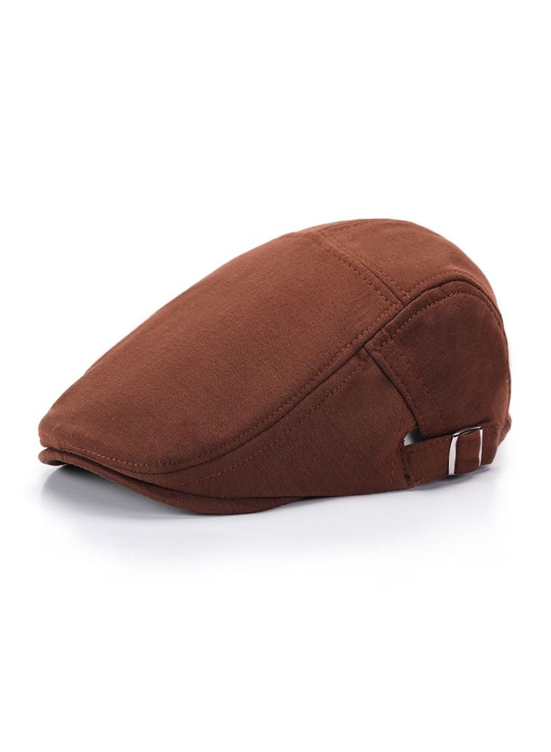 Men's English Retro Beret Literary Solid Color Hat Adjustable Brown