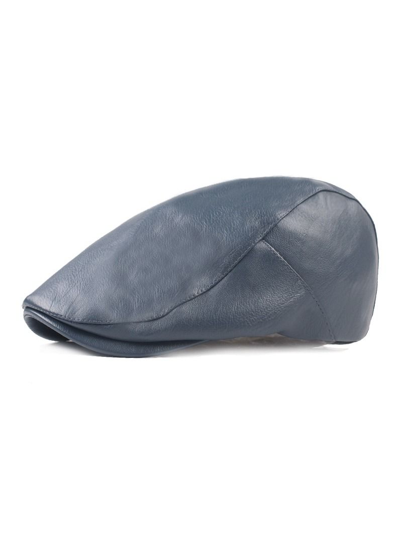 Men's Leather Cap Literary Youth Beret Blue