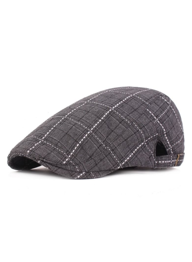 Men's Beret Plaid Vintage Hat Dark Grey