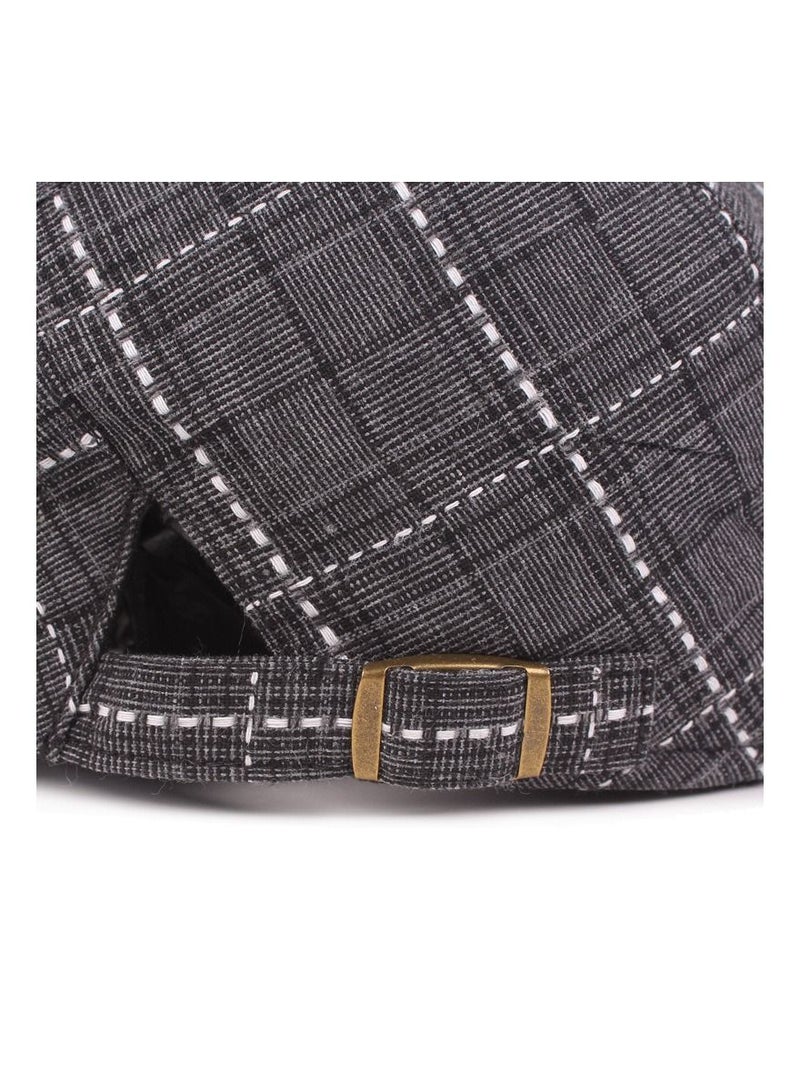Men's Beret Plaid Vintage Hat Dark Grey
