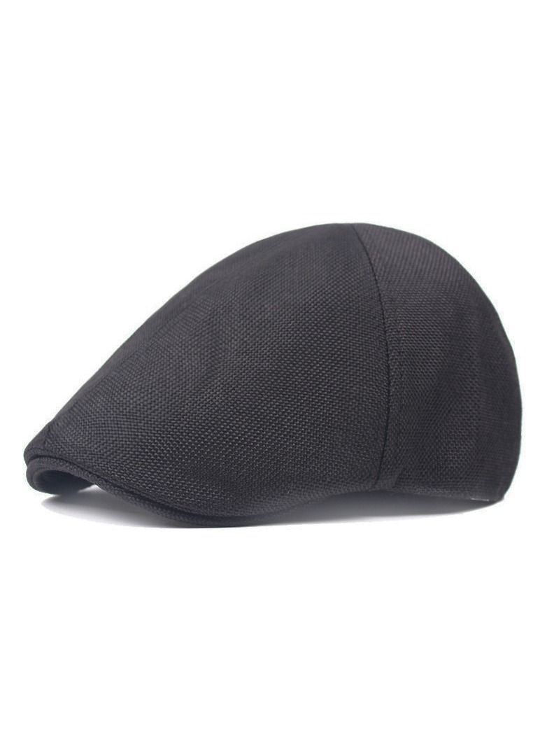 Men Linen Aap With Duck Tongue,Antique Linen Beret Black