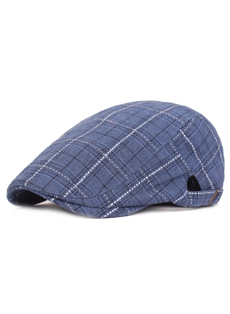 Men's Beret Plaid Vintage Hat Blue