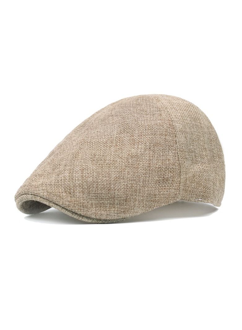 Men Linen Aap With Duck Tongue,Antique Linen Beret Beige