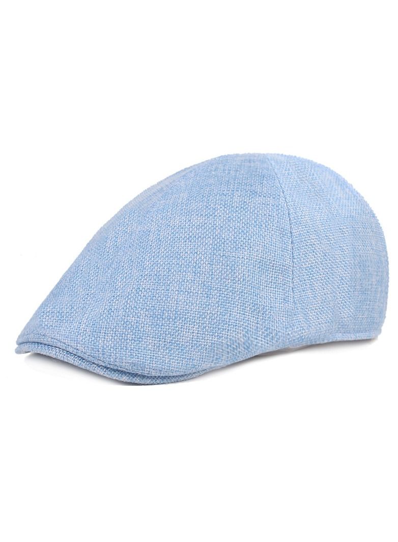 Men Linen Aap With Duck Tongue,Antique Linen Beret Blue