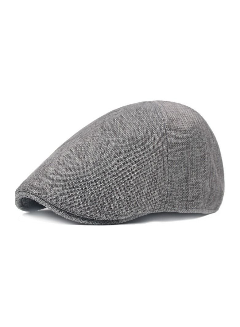 Men Linen Aap With Duck Tongue,Antique Linen Beret Grey