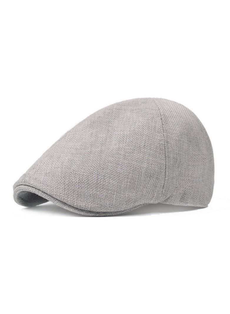Men Linen Aap With Duck Tongue,Antique Linen Beret Silver Grey