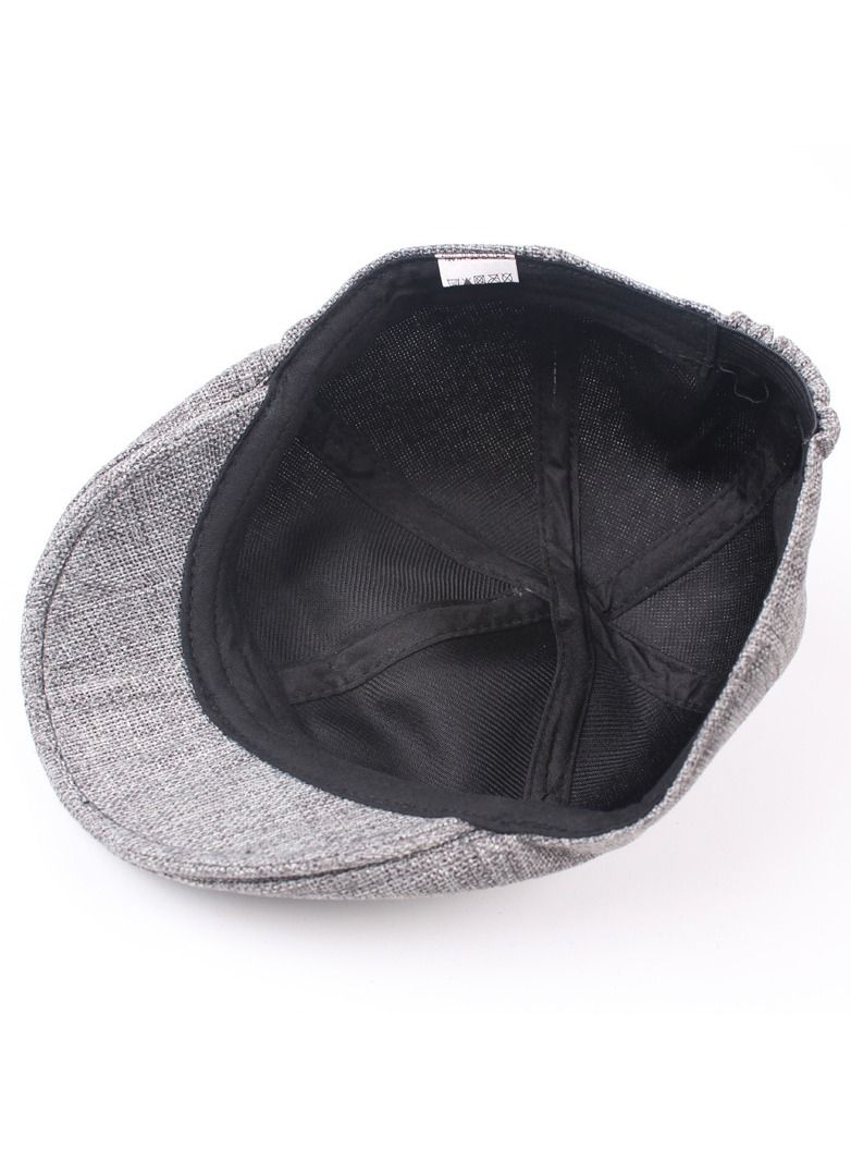 Men Linen Aap With Duck Tongue,Antique Linen Beret Silver Grey