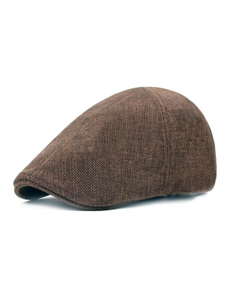 Men Linen Aap With Duck Tongue,Antique Linen Beret Brown