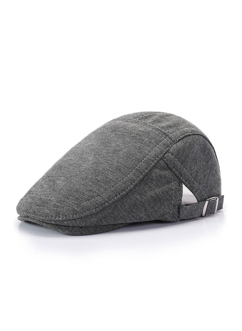 Men's English Retro Beret Literary Solid Color Hat Adjustable Dark Grey