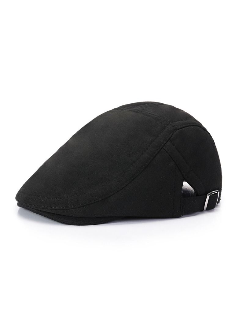 Men's English Retro Beret Literary Solid Color Hat Adjustable Black